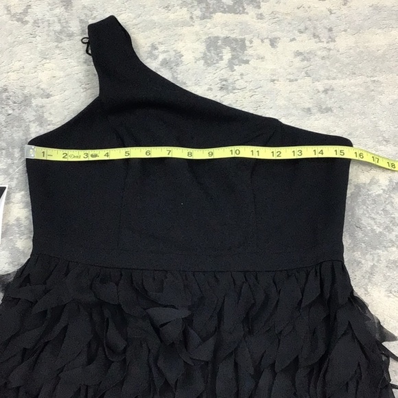 NWT Adrianna Papell Black Chiffon Feather Cocktail Dress One Shoulder Sz 6 - Picture 10 of 14
